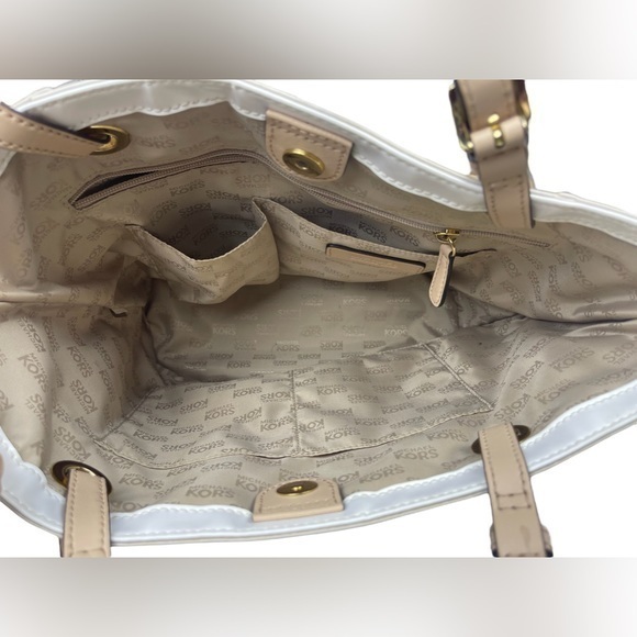 Michael Kors Bright White Gloss MK Logo Tote Medium Women's - Picture 4 of 9